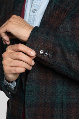 Sleeve's detail of Hosho Plaid Green & Black Jacket