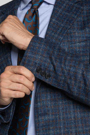 Sleeve's detail of Zero Guncheck Light Blue & Brown Jacket