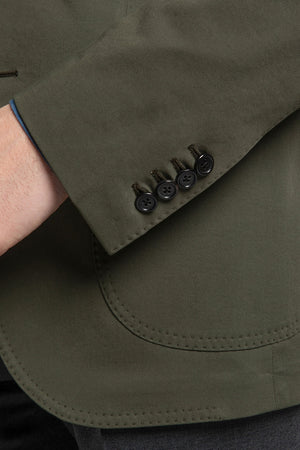 Sleeves and patch pocket details of Zero Military Green Cotton Jacket