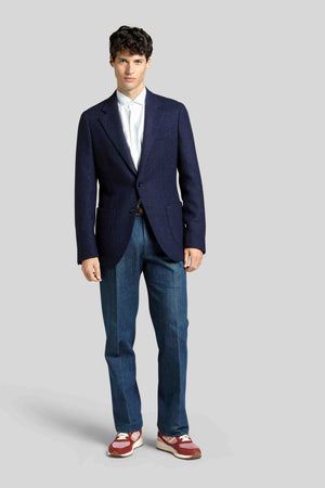 Frontale figura intera - Zero Blue Tweed Jacket Eduardo De Simone