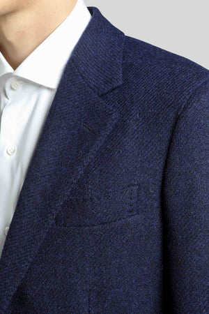 Dettaglio spalla e taschino Zero Blue Tweed Jacket Eduardo De Simone