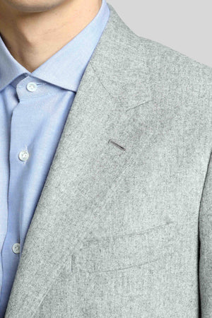 Dettaglio bavero e taschino a barchetta - Zero Light Grey Woollen Flannel Jacket Eduardo De Simone