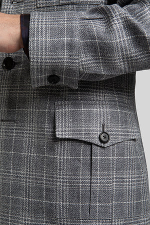 Details of sleeve and pocket of A-Type Grey Overcheck Safari Jacket