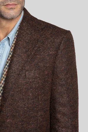 Shoulder, lapel and chest pocket details of Rafale Brown Overcoat
