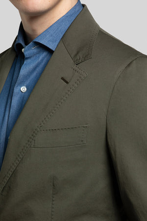 Shoulder, Lapel and chest pocket details ofZero Military Green Cotton Jacket